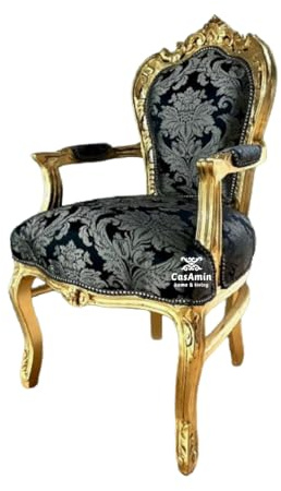 Fauteuil French Louis XV Style en jacquard floral noir baroque rococo style rétro finition dorée pour décoration intérieure ou commerciale