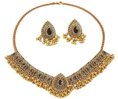Indian Wedding Bridal Traditional Bohemian Jewellery Set For Women Girls Antique Silver Oxidized Ethnic Party Prom Wear Statement Necklace Earring Tassel Choker Punk Crystal Fashion Gift (Black)