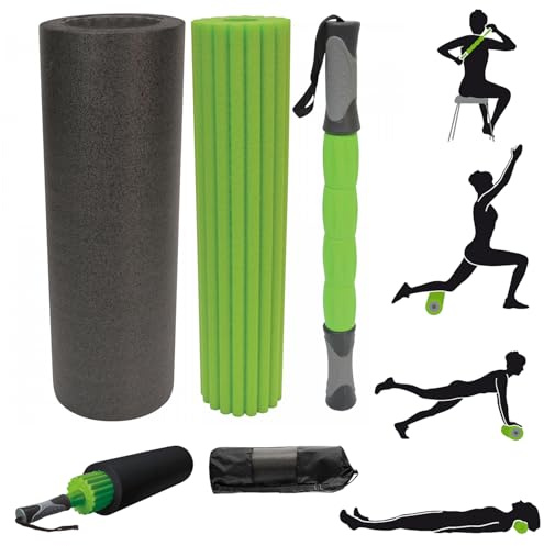 3 Pcs Foam Massage Roller Pilates Physio Yoga Muscle Rehab Trigger Point Gym Fit - 3 in 1 for Back Neck Pain Relief 18 Inch (45cm)