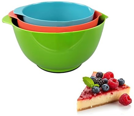 Lot de 3 bols mélangeurs empilables - Passent au lave-vaisselle - Avec base antidérapante et bec verseur - Bol de cuisine - Saladiers pour mélanger et servir les salades, les sauces, la pâtisserie