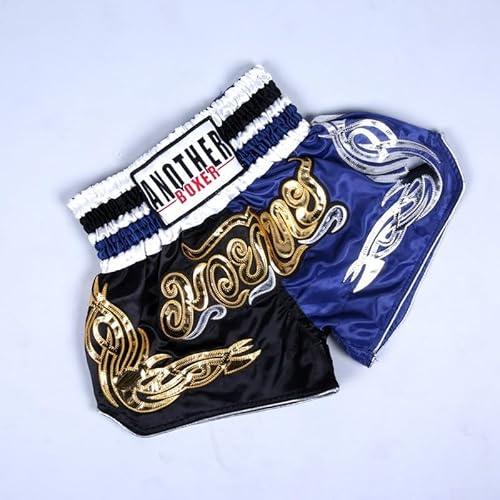 Men's and Women's Muay Thai Shorts for Slim Fit MMA Boxing Shorts Training Taekwondo Clothing Martial Arts Shorts(M Black+Blue)