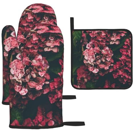 Set di 3 guanti da forno e presine a forma di fiore triangolare, guanti da cucina per cucinare, cuocere al forno e grigliare