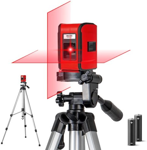 WALTER Kreuzlinienlaser mit Stativ, Selbstnivellierbereich 3°, integrierte Wasserwaage, Höhenverstellbar, stabile Standmaße, automatische Ausrichtung, inkl. Batterien, Laserliniengenauigkeit, robust