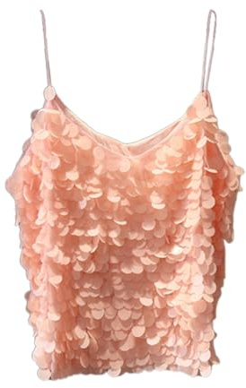 Damen Bauchtanz Crop Top Quasten Pailletten BH Oberteil Pailettenoberteile mit Neckholder Bustier Kostüm Tanzaufführung BH für Bauchtanz, Boho, Festival, Club, Latin Dance (One Size)