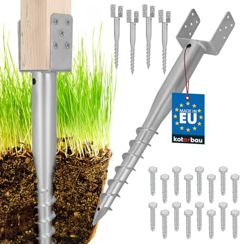 KOTARBAU® 4 soportes para postes en U para atornillar, 120 x 720 mm, acero galvanizado, casquillo de impacto para suelo, base de poste, perno en U, anclaje de tierra, ancla, postes de madera, vallas