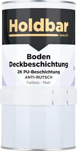 Holdbar Boden Deckbeschichtung Anti-Rutsch Matt 1 Kg - Epoxidharz Bodenbeschichtung Aussen und Innen - Bodenfarbe - Top Beschichtung für Boden Beschichtung - Transparent