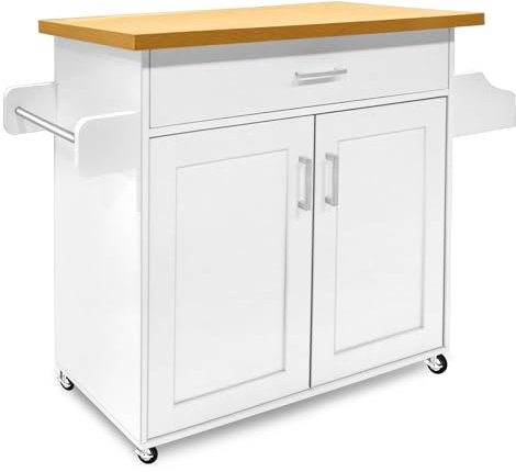 VANCHEMO Küchenwagen mit Rollen Kücheninsel Küchen Wagen Rollwagen Kücheninselwagen mit Arbeitsplatte Küchenschrank mit Schubladen Ebenen Schrank, 115x36x90cm (Weiß)