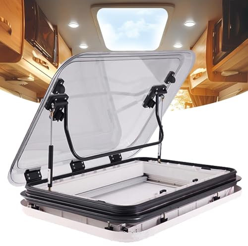 Naturalpowev Dachfenster Dachhaube Vent, Dachfenster mit LED-Licht, Dachlüftungsluke Zwangsbelüftung, Camper Windows-Ersatzdachfenster für Wohnwagen und Wohnmobile, 25–60 mm Dachstärke,70 * 50cm