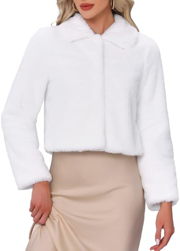 Allegra K Eleganter Kunstpelzmantel für Damen, kurz, mit Druckknopf, für Winterhochzeiten, flauschige JackenWeiß M