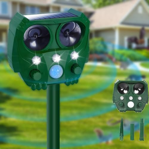 Dissuasori per Piccioni, Repellente per Gatti, Ultrasuoni Repellente per Animali, 4 Modalità Regolabi, Ricarica Solare e USB con Flash LED per Cani Uccelli Topi Volpi Procioni da Esterno Giardino