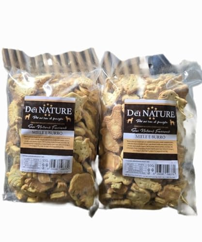 DEI NATURE Hundkakor Honung och smör, 2 förpackningar om 500 g, mänsklig kvalitet, Superfood, hundgodis, hundbidrag, hundgodis