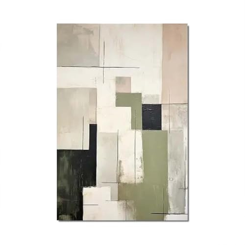 18meng Art Bilder Abstrakte Beige Grün 80x60 cm 1 Teilig Modern Kunstdruck Leinwandbilder Bild auf Leinwand Wohnzimmer Schlafzimmer Wandbilder Canvas Desing Wanddekoration Ungerahmt
