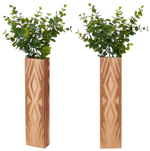 UNICRAFTALE 2 Juego de jarrones de pared de madera marrón arena rectangular para plantas de interior estilo granja moderno estilo bohemio decoración para sala de estar, dormitorio, baño, 296 x 71 x 40