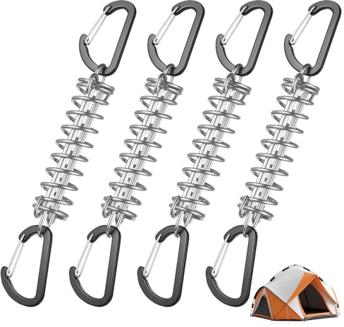 4 PzMolle di Tensione con Ganci, Molle Tensione Tenda Sole Tenditore, Molle di Tensiones in Acciaio Inox, Fibbia Fissaggio Molla Spirale per Tende da Campeggio e Esterno Accessori