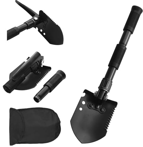 Folding Camping Shovel, Carbon Steel Multi-Tool Survival Shovel for Outdoor, Emergency, Hiking, Car Off-Road (Black)