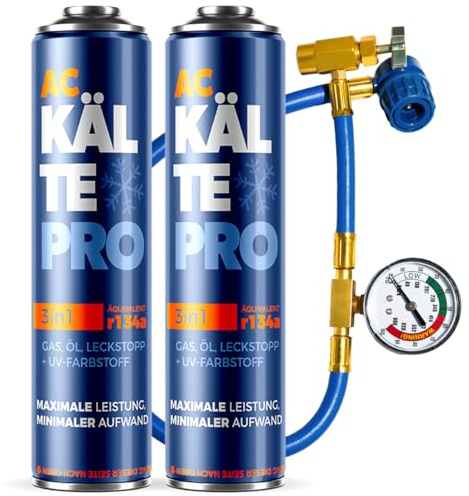 KÄLTEPRO Remplacement du gaz refrigerant R134a pour Clim Auto Réfrigérant de Climatisation 3-en-1 : Gaz, Huile & Anti-fuite Équivalent 755g R134a - 1995–2016