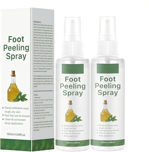Spray Esfoliante Professionale per Piedi 120ml con Olio di Tea Tree, Trattamento Antimicotico ed Idratante, Rimuove Cellule Morte e Calli, Azione Rapida, Per Piedi Morbidi e Lisci (2Pezzo)