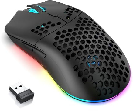 CROSS ZEBRA Ratón para juegos de PC T66, BT/2.4G inalámbrico/con cable, carcasa ligera de panal, programa macro, luz RGB fría, batería grande de 650 mAh, 3600 DPI, para PC Gamer, color negro