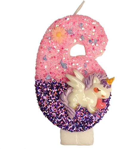 Ovanda Einhorn Zahl 6 Kerzen für Kuchen,6 Geburtstag Einhorn Kuchen Kerzen,Cake Topper Mädchen 6 Geburtstag,Lila Rosa Einhorns Geburtstagskerzen,Geburtstagskerzen Zahlen 6,Geburtstags Nummer 6 Kerzens