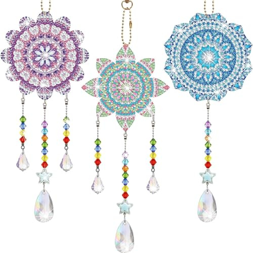 Frundoo Diamantmalerei Windspiel Anhänger Sonnenfänger Bastelset für Mädchen 5-12 Jahre Anfänger DIY 5D Diamant Painting Mandala Geschenk Home Dekor