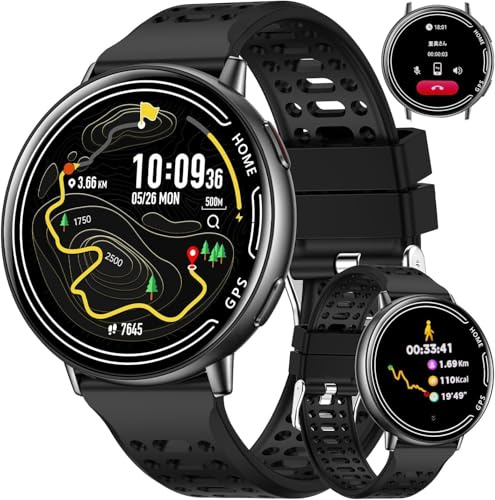 Mingdaln Orologio intelligente GPS per uomini e donne, schermo HD da 1,39 pollici, supporto per le chiamate, diverse modalità di movimento, compatibile con Android e iOS (Nero)
