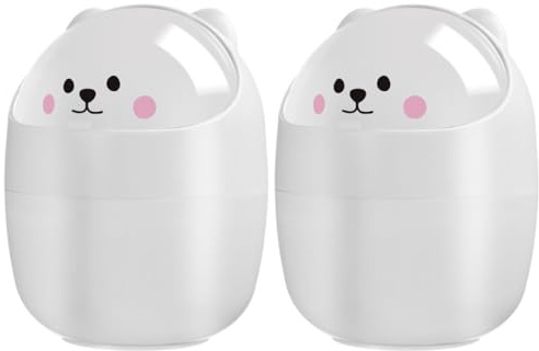 FOMIYES Cestino per Rifiuti da Tavolo in Plastica, Set da 2 Mini Cestini Coperchio Ribaltabile, per Soggiorno, Ufficio e Cucina, Dimensioni Salvaspazio