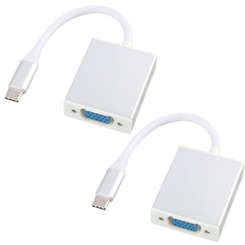 2 Pack USB C to VGA Adapter, Type C to VGA adapter Thunderbolt 3 Male to Female for MacBook Pro iPad Pro Galaxy S10/S9 1080P Full HD Aluminium Shell No Flicker Plug & Play for Projector TV Monitor