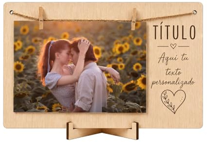 Cuadro Personalizado Con Foto, Fotos Personalizadas Regalo Para Boda | Incluye soporte, cuerda y 4 pinzas, para foto 10x15 cm, fotos personalizadas regalo en boda o aniversario