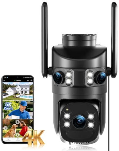 4K Caméra de Surveillance WiFi Extérieure,Triple Objectif Camera Extérieur | 360° PTZ Sécurité à Domicile,Suivi Automatique,Vision Nocturne Couleur,Audio Bidirectionnel,IP66