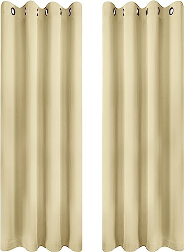 Utopia Bedding Opacas Cortinas Salon Modernas 2 Piezas 140x245 cm, Beige - Cortinas Térmicas Aislantes Frío Calor y para Dormitorio, Salón y Cocina con Ojales