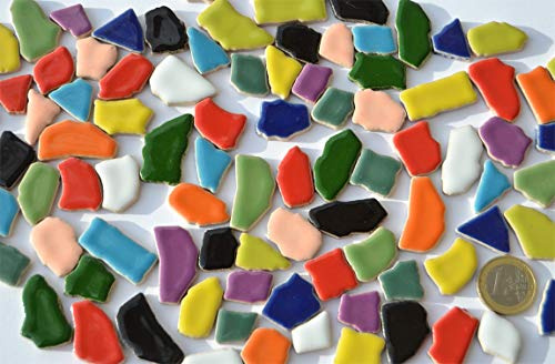 Bazare Masud e.K. 100 Gramm (ca. 45 Stück) Bruchmosaik aus Keramik, glänzend, 1-3cm, Buntmix
