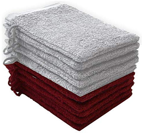 NatureMark 10x Waschhandschuhe aus Frottee 100% Baumwolle – Weich und Robust, Ideal für die tägliche Pflege und Gäste – Bordeaux/Silber, 15x21 cm