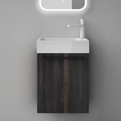 Mai & Mai Mobile Bagno Sospeso46x26x63cm con Lavabo, Grigio Scuro | Mobile da Bagno con Cassetto, Grigio Scuro, Seria Pisa