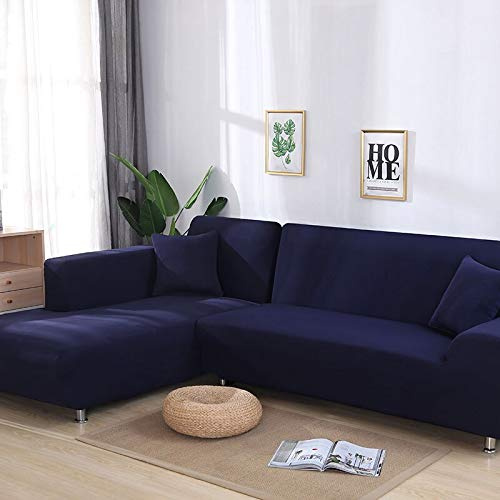 OKJK Sofa überzug Ecksofa, Sofaüberwurf L Form,wasserdicht Elastisch Maschinenwaschbar, Sofabezüge, Für Wohnzimmer Sofa Protector, Bestellen Sie 2 Stück (Navy Blue,3seater and 3seater)