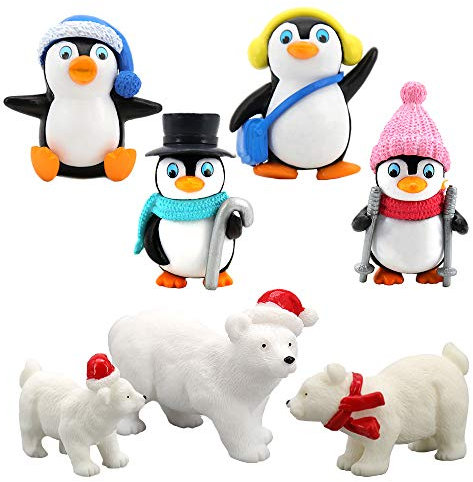 7PCS Christmas Miniature Ornament Miniature Penguin, Bear Christmas Decorations for Home Decoration DIY Fairy Garden Ornaments