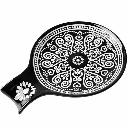 Ceramic Spoon Rest, Cooking Spoon Holder for Kitchen Counter/Stove Top/Dining Table Modern Farmhouse Decorative, Large (Black)