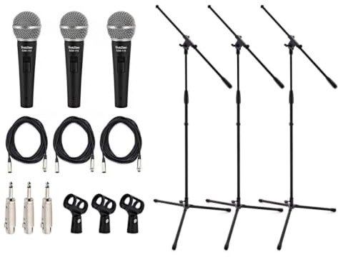 SUBZERO Dynamic Vocal Microphone with Switch, 3x Stand Pack