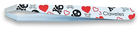 3 Claveles - Pinza de depilar, punta cangrejo, decorada, colección Skull Lover, Inox, pinza depilación, Acero Inoxidable, 9,5 cm