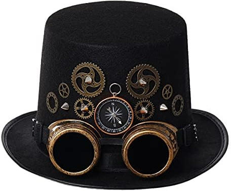 COSDREAMER Unisex Steampunk Zylinder Halloween Kostüm Hut mit Brille Schwarz