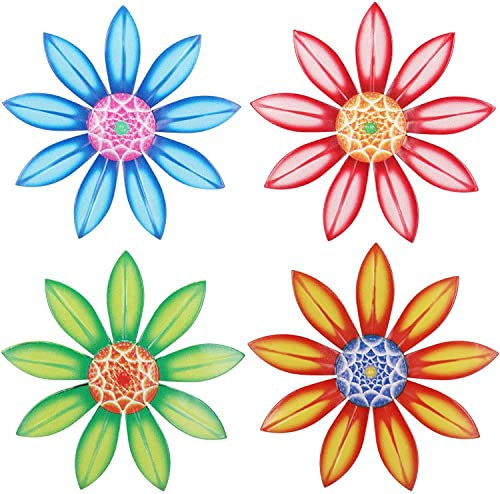 Aandyou 4PCS Garden Wall Art Decoration Ornament, Metal Flower Fence Outdoor Sculpture Wall Decoration for Patio, Porch, Farmhouse, Fence (Style B)