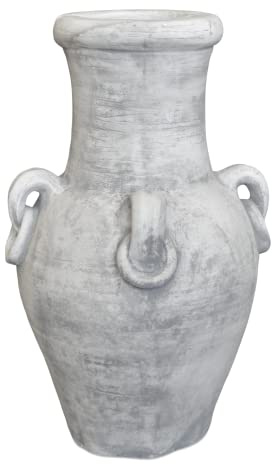 gartendekoparadies.de Pflanzsäule im Stil Einer antiken Amphore Pflanzgefäß aus Steinguss, H. 72 cm, 16 Liter, 87 kg, Grau, frostsicher für Außenbereich