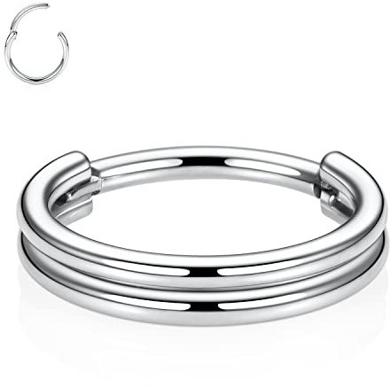 16G Septum Nase Lippenring Double Stacked Septum Clicker Double Stacked Septum Clicker Chirurgenstahl Helix Daith Rook Ohrringe Knorpelohrring Hoop Lobe Piercing Ohrringe Huggie Hoop Silber 8mm