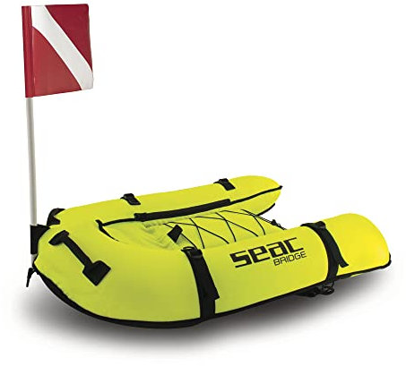SEAC Bridge, Plancetta Gonfiabile per apnea e Pesca Subacquea, con Spallacci per Il Trasporto in Spalla, 95x70cm Unisex-Adult, Giallo