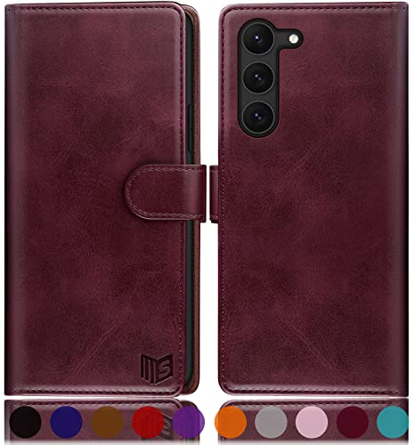 SUANPOT [RFID Schutz für Samsung Galaxy S23 5G Hülle PU Leder Handyhülle Lederhülle Klapphülle Kartenfach Flip Cover für Samsung S23 Handy hülle Leather Wallet Phone Case Rotwein