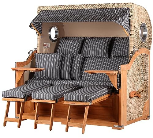 bene living Strandkorb-Set Königssee 3-Sitzer Teak - PE Shell - Modell 500 - Liftersystem