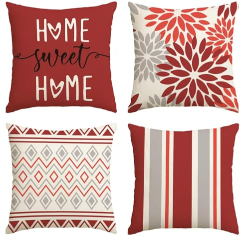 Artoid Mode Rot Dahlien Geometrisch Frühling Kissenbezüge 4er Set, 45x45 cm Zierkissenbezug Cushion Cover Couch Wohnzimmer Außenbereich Deko