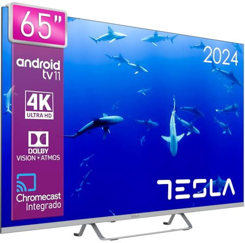 TESLA - Smart TV de 65 (165cm), Televisión Resolución UHD, Android TV 11, Hey Google Official Assistant, WiFi & Bluetooth, 2 Altavoces 12W, Chromecast Integrado, HDR10 3.840x2.160 (65E635SUS) - 2025