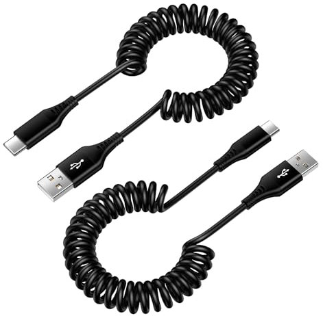 USB C Cable, 2-Pack 6FT Spring Type C Cable Fast Charging Coiled USB-A to USB-C Lead for Car,Samsung Galaxy S25 S24 S23 S22 S21 A53 A54 A14 iPhone 16/15,Google Pixel 9 8a 8 7 6,OnePlus 5 etc
