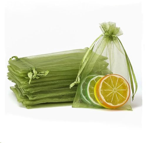 100pc 9 X 12 cm Bolsas de Organza de Regalo, Bolsas de Tul con Cordón de Organza, Bolsa de tela, Bolsas para Joyas, Bolsas de Regalo para Regalos Joyas Caramelo para Boda Favores Bolsitas(Verde)