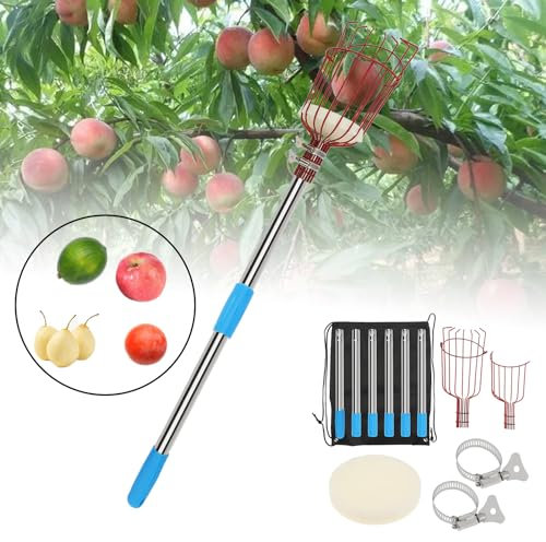 Omninmo Pomelo Fruit Picker Pole Tool with Basket Telescoping Long Handle, 35-95 Inch Adjustable Apple Orange Iron Wire High-Altitude Fruit Picker for Avocado Acorn Lemon Pear Pear Mango Tree Picker